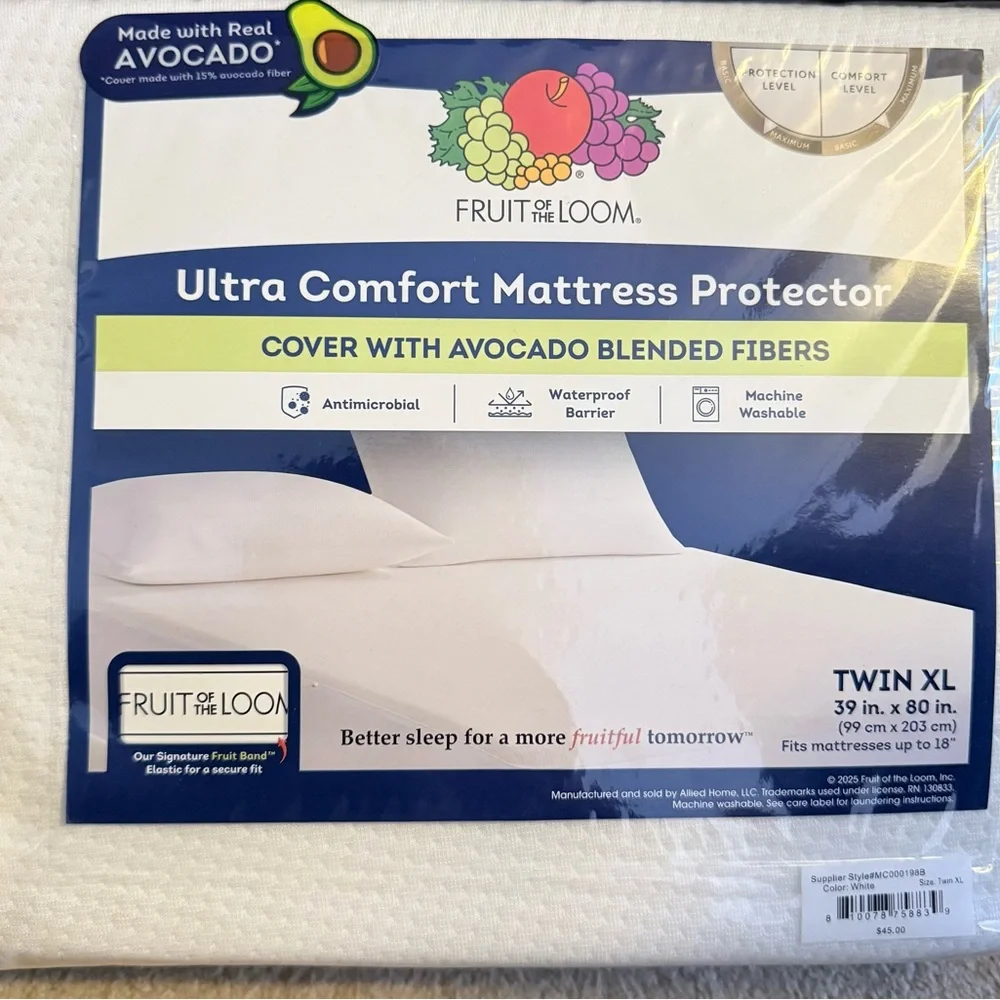 Fruit of the Loom White Mattress Protector with Avocado Fibers